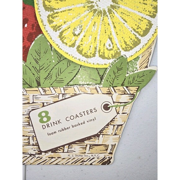 Drink Coaster Set Fruit Design Stotter Basket Storage & Box MCM VTG - Picture 3 of 11